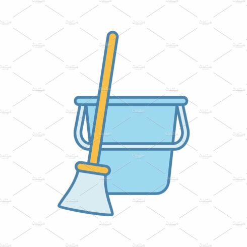 Bucket and broom color icon cover image.
