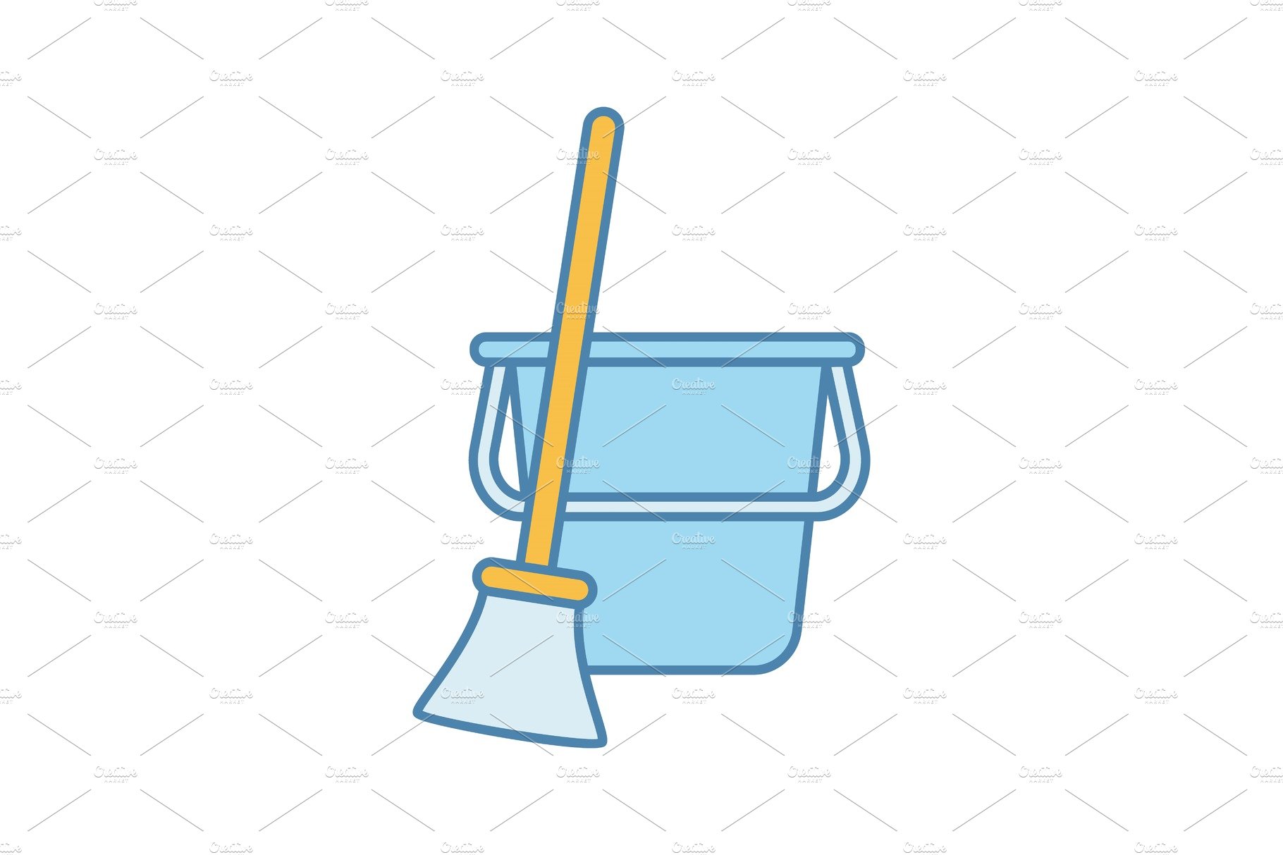 Bucket and broom color icon cover image.