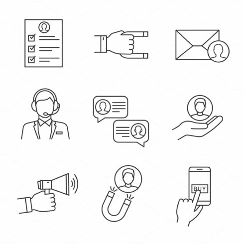 Customer retention linear icons set cover image.
