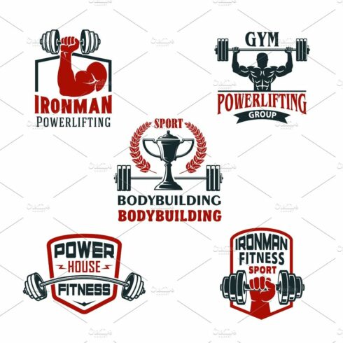 Vector icons bodybuilding gym or powerlifting club cover image.