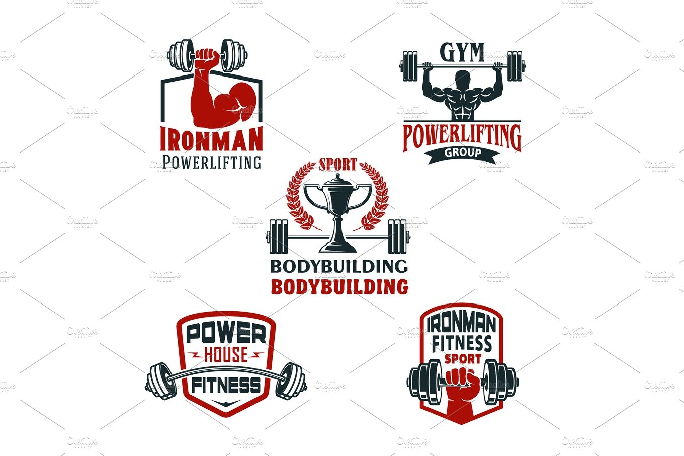 Vector icons bodybuilding gym or powerlifting club cover image.