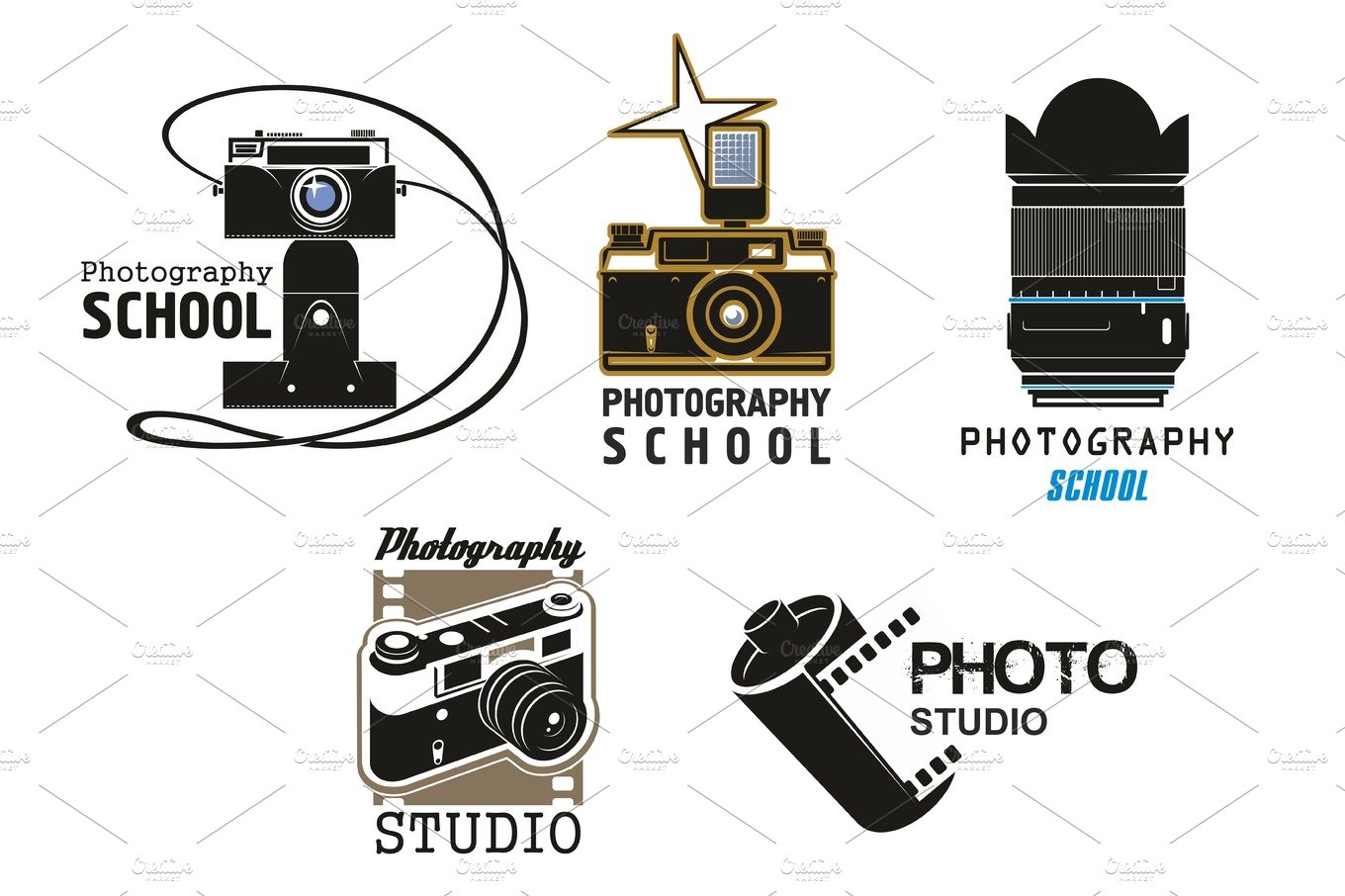 Vector icons camera film for photo studio school cover image.