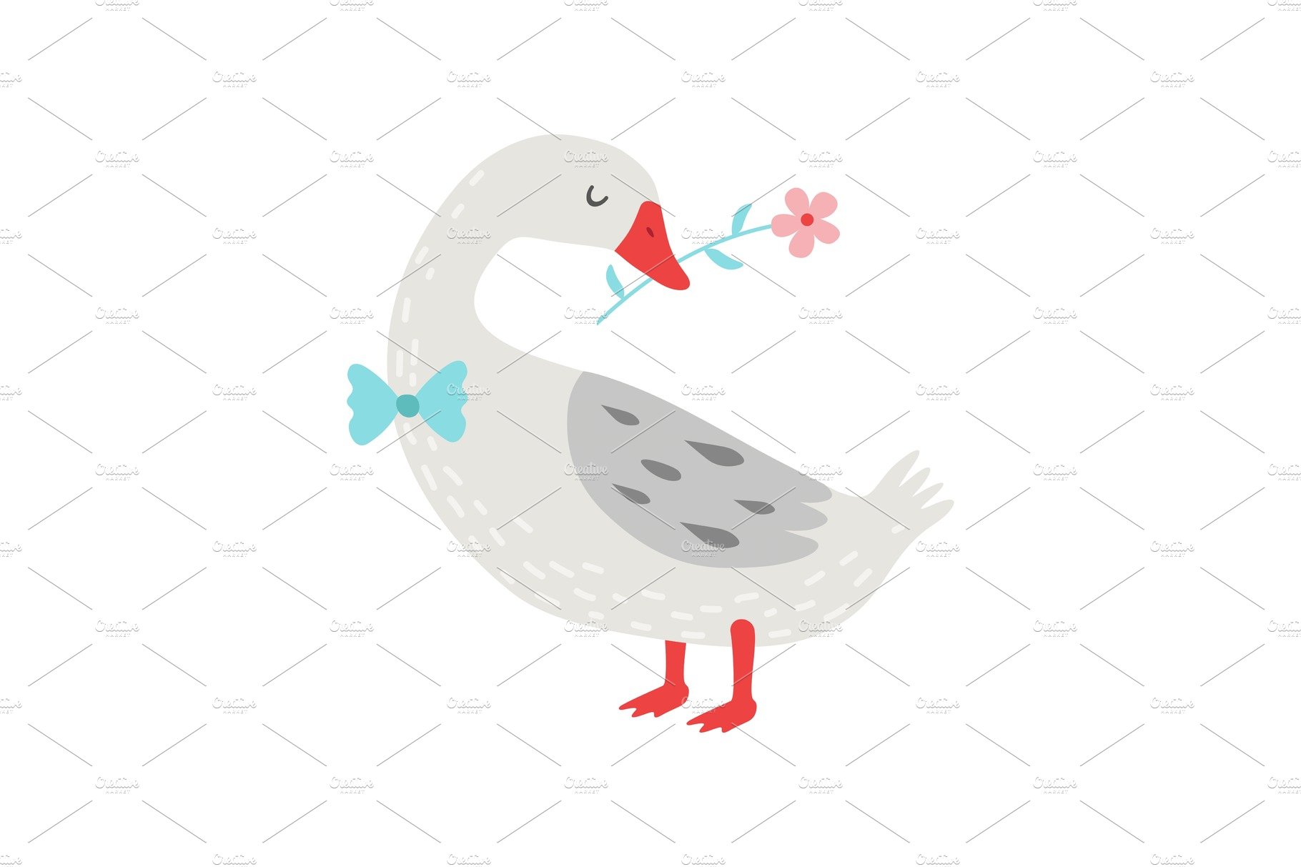 Cute White Goose Holding Flower in cover image.