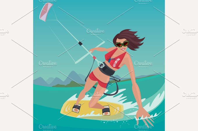 Girl is engaged in kitesurfing cover image.
