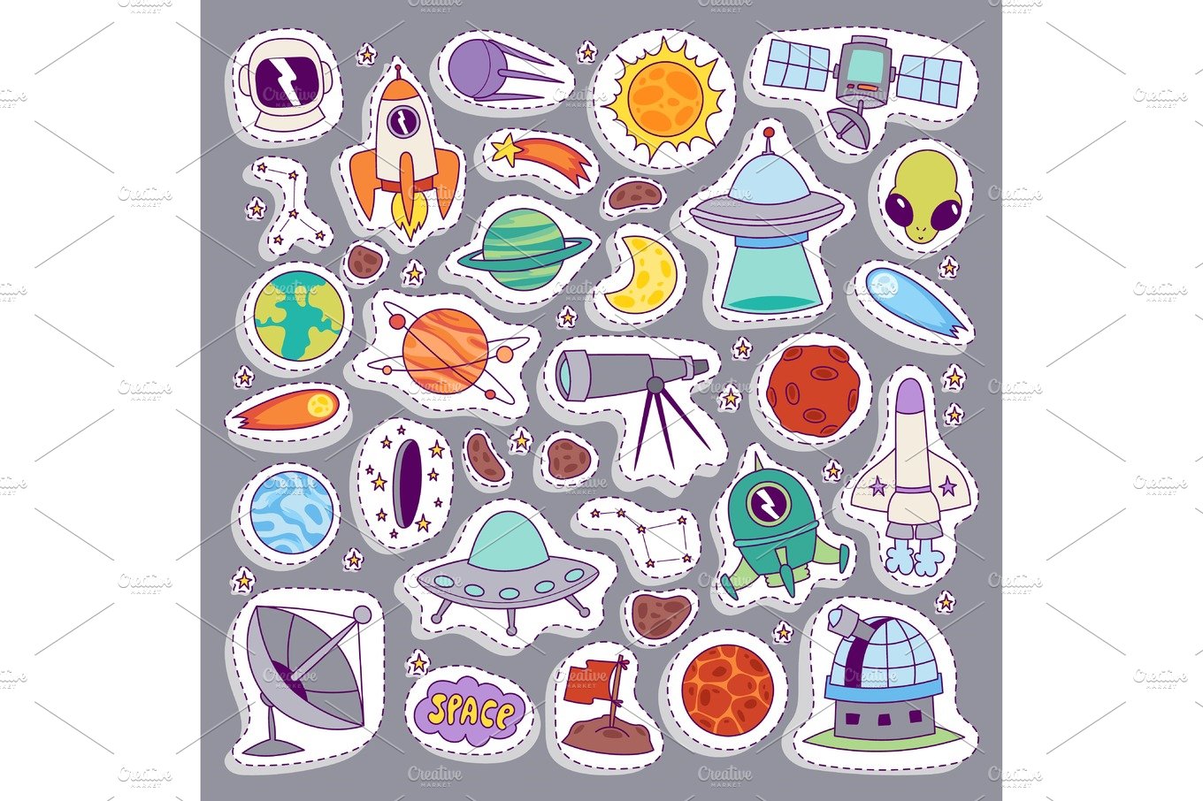 Astronomy icons stickers vector set. cover image.