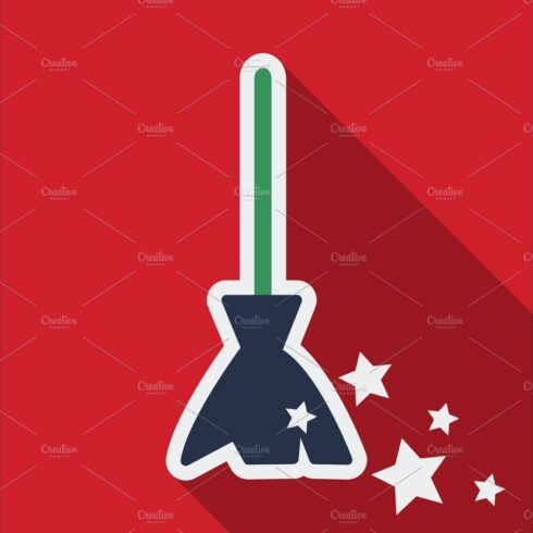 Flat icon with shadow stars broom cover image.