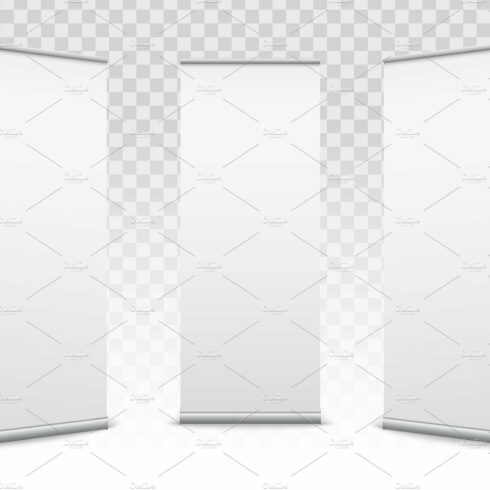 Empty roll up banners with canvas. cover image.