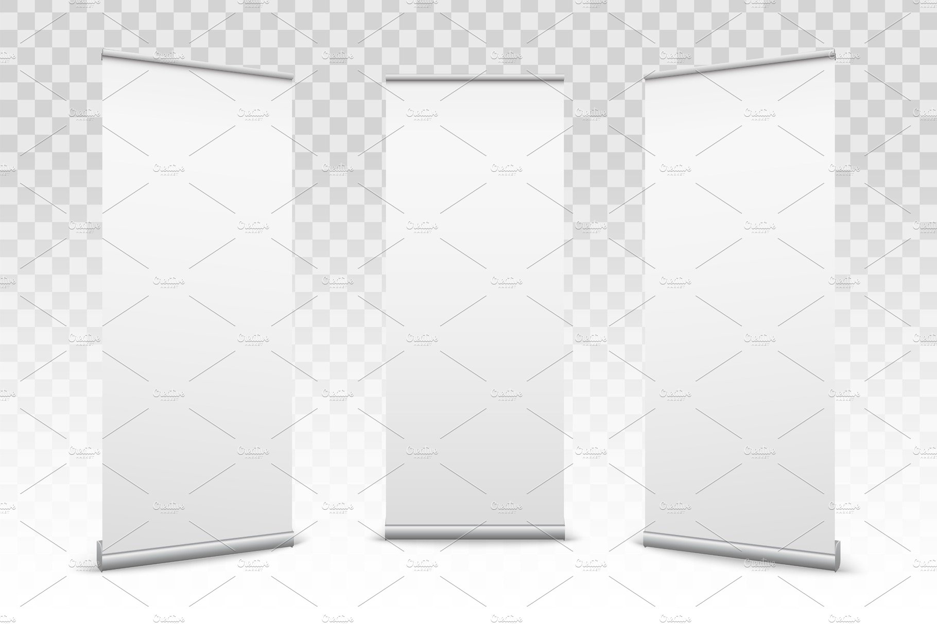 Empty roll up banners with canvas. cover image.