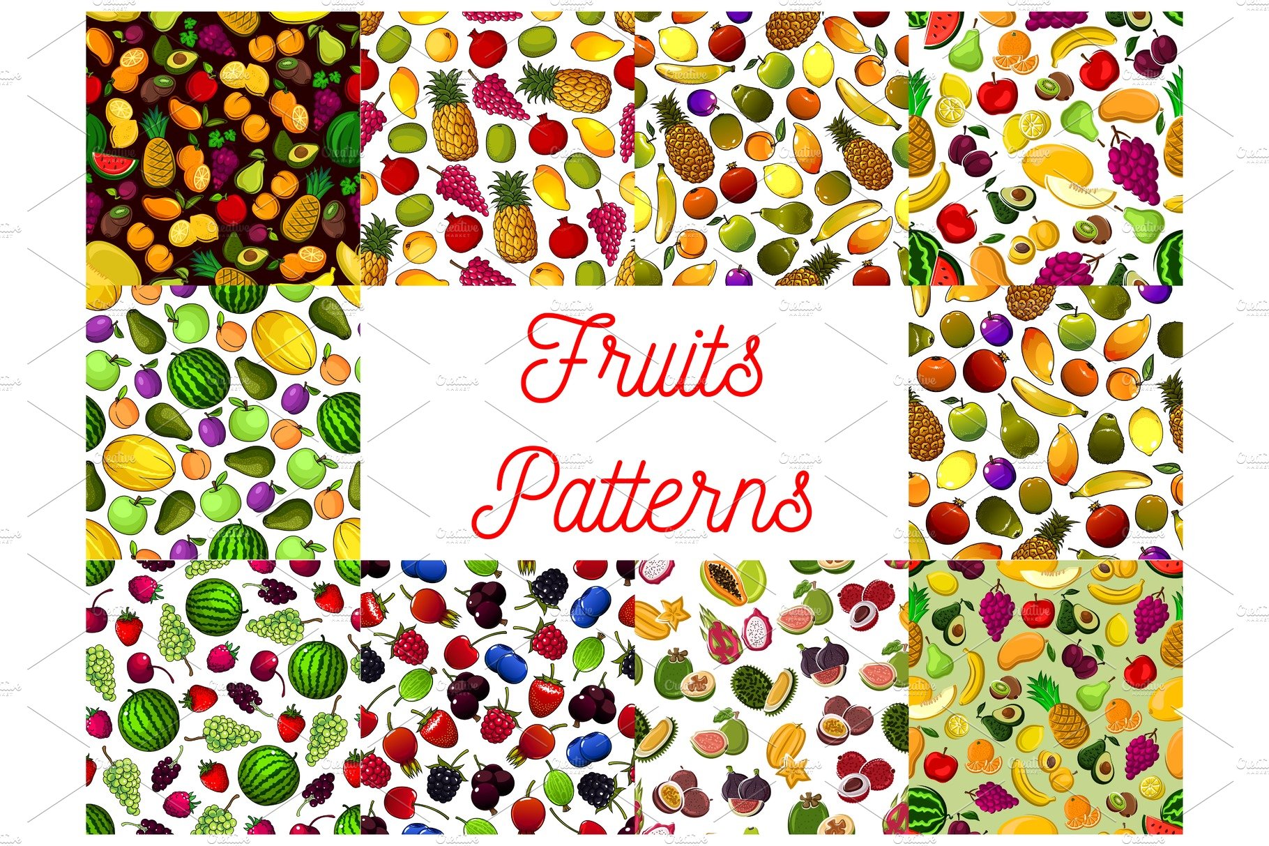 Fresh fruit and berry seamless pattern background cover image.