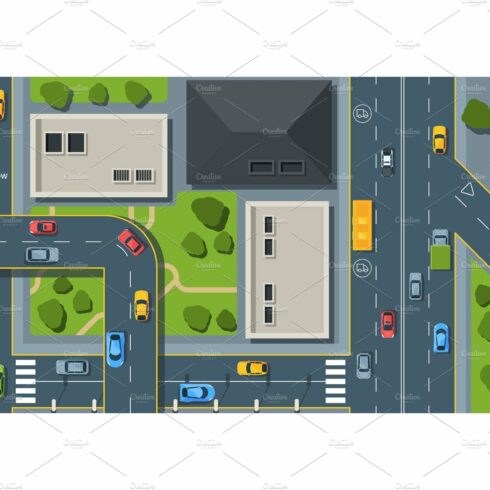 City traffic top view flat vector cover image.