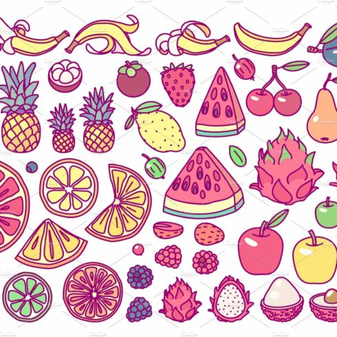vector cute drawn fruits set cover image.