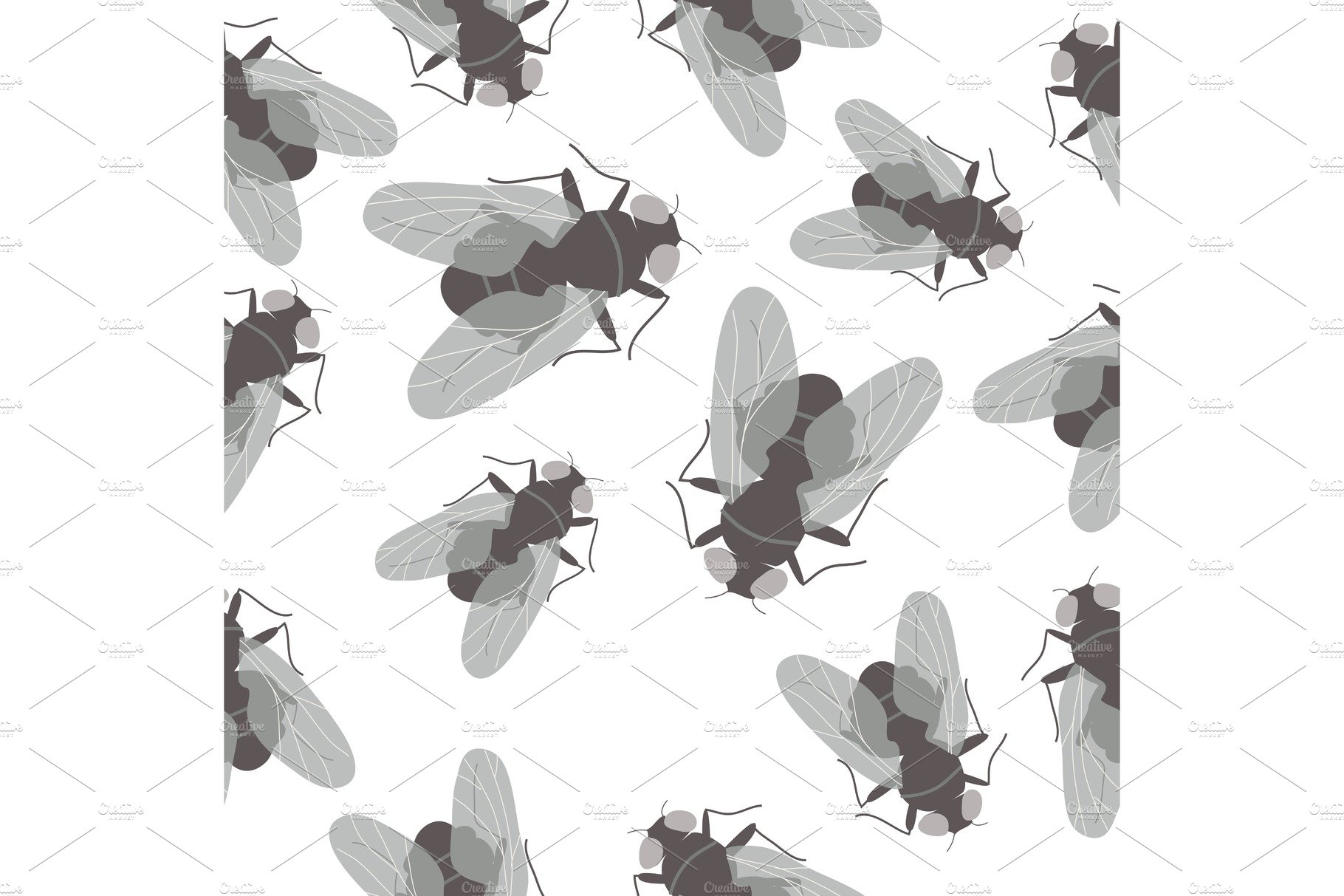 Seamless pattern with flies on white cover image.