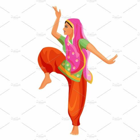 Solo dance performed by girl in silk shirt and trousers with covered head cover image.