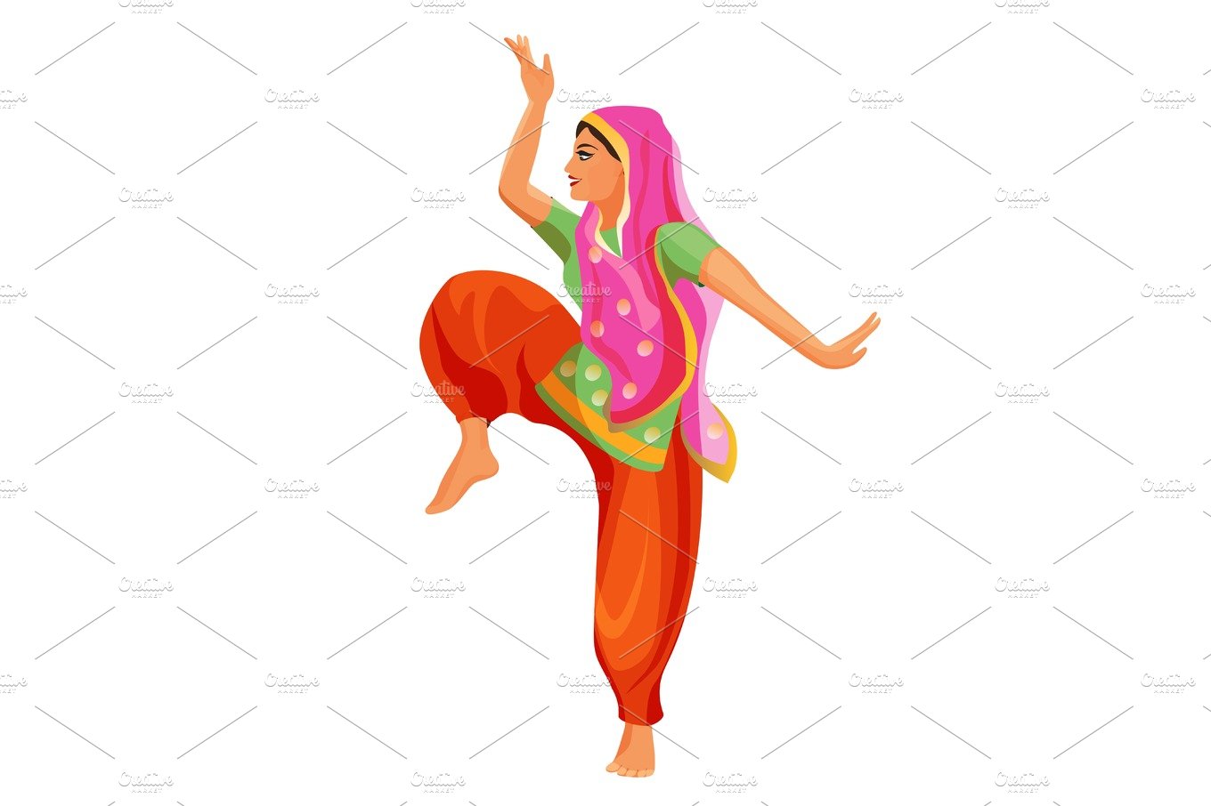 Solo dance performed by girl in silk shirt and trousers with covered head cover image.
