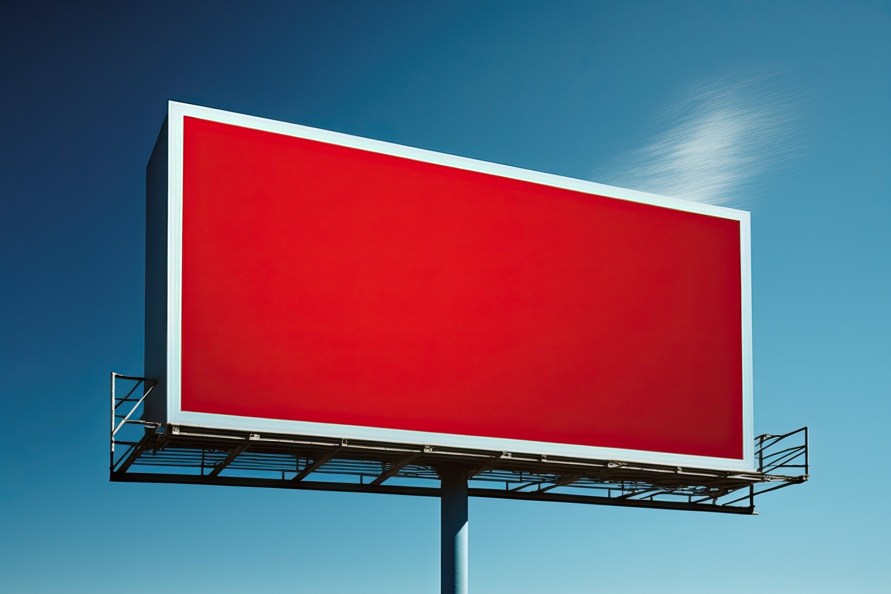 Red billboard on an blue sky. Generative AI cover image.