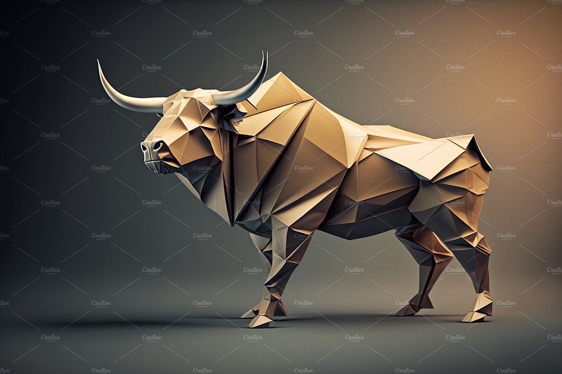 Image of bull paper origami art. cover image.