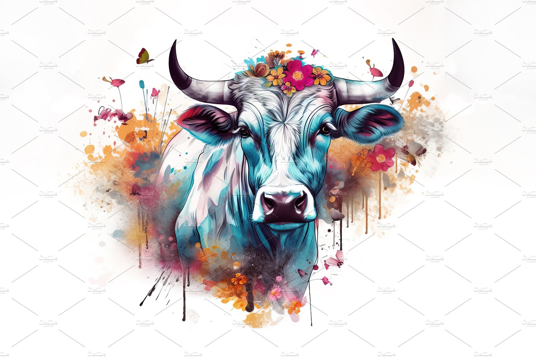 Painting a cow head with flowers. cover image.