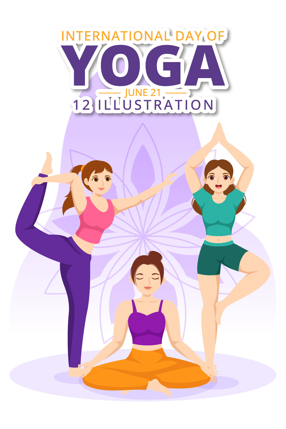 12 International Yoga Day Illustration pinterest preview image.