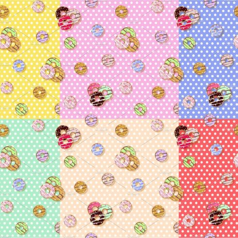 Colorful donuts seamless pattern. Cartoon cute style. cover image.
