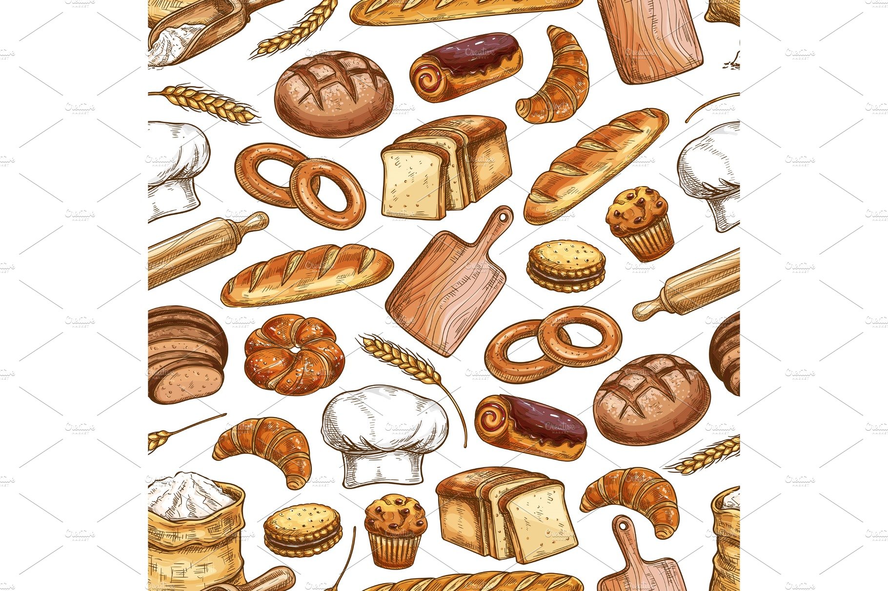 Bread and pastry food pattern cover image.
