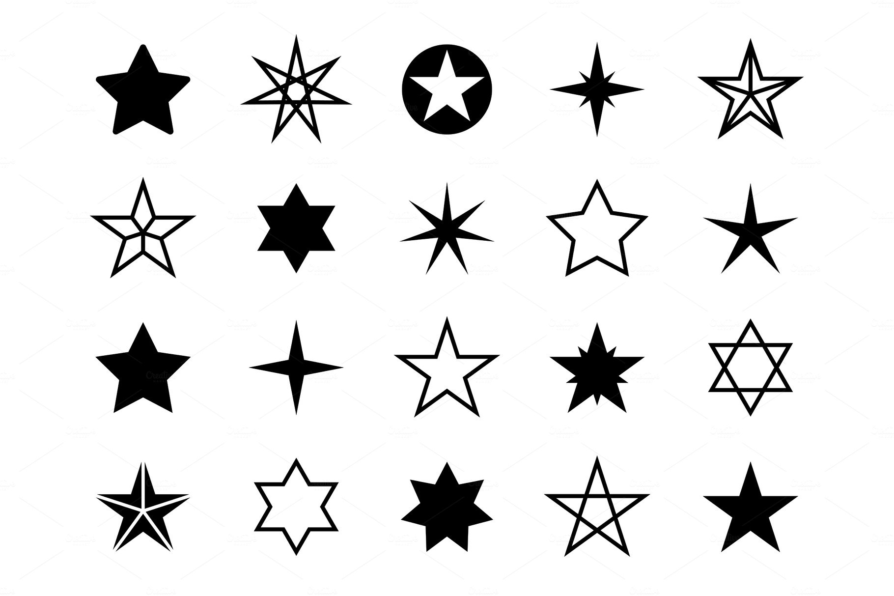 Star shapes set. Different stars cover image.
