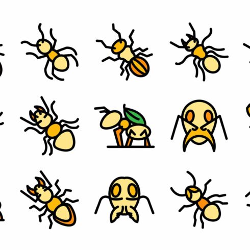 Ant icons set vector flat cover image.