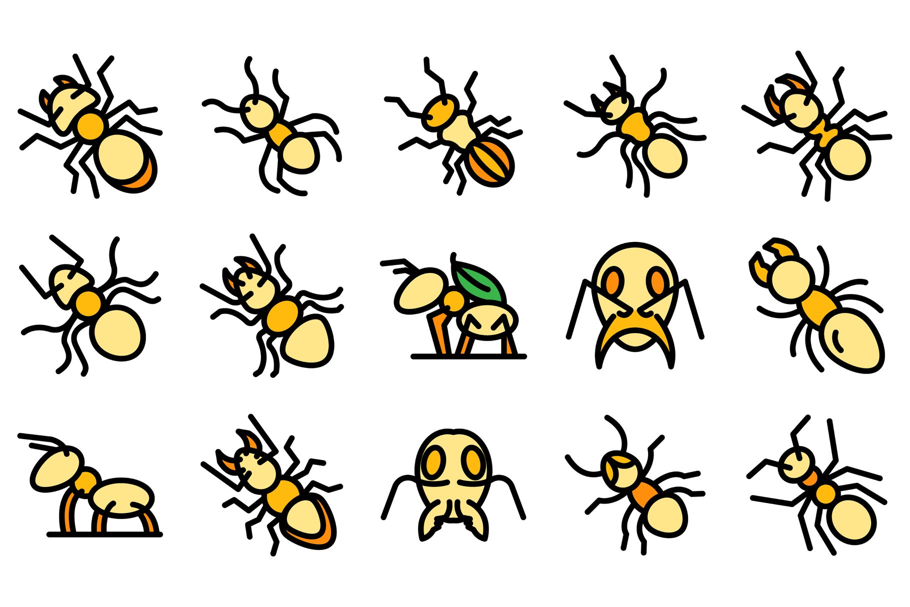 Ant icons set vector flat cover image.