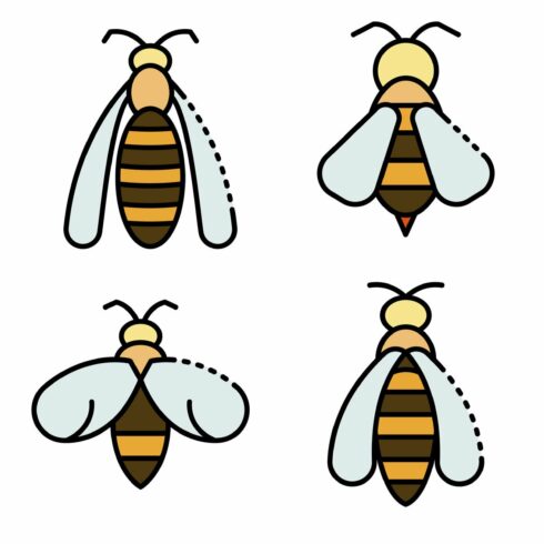 Wasp icons set line color vector cover image.