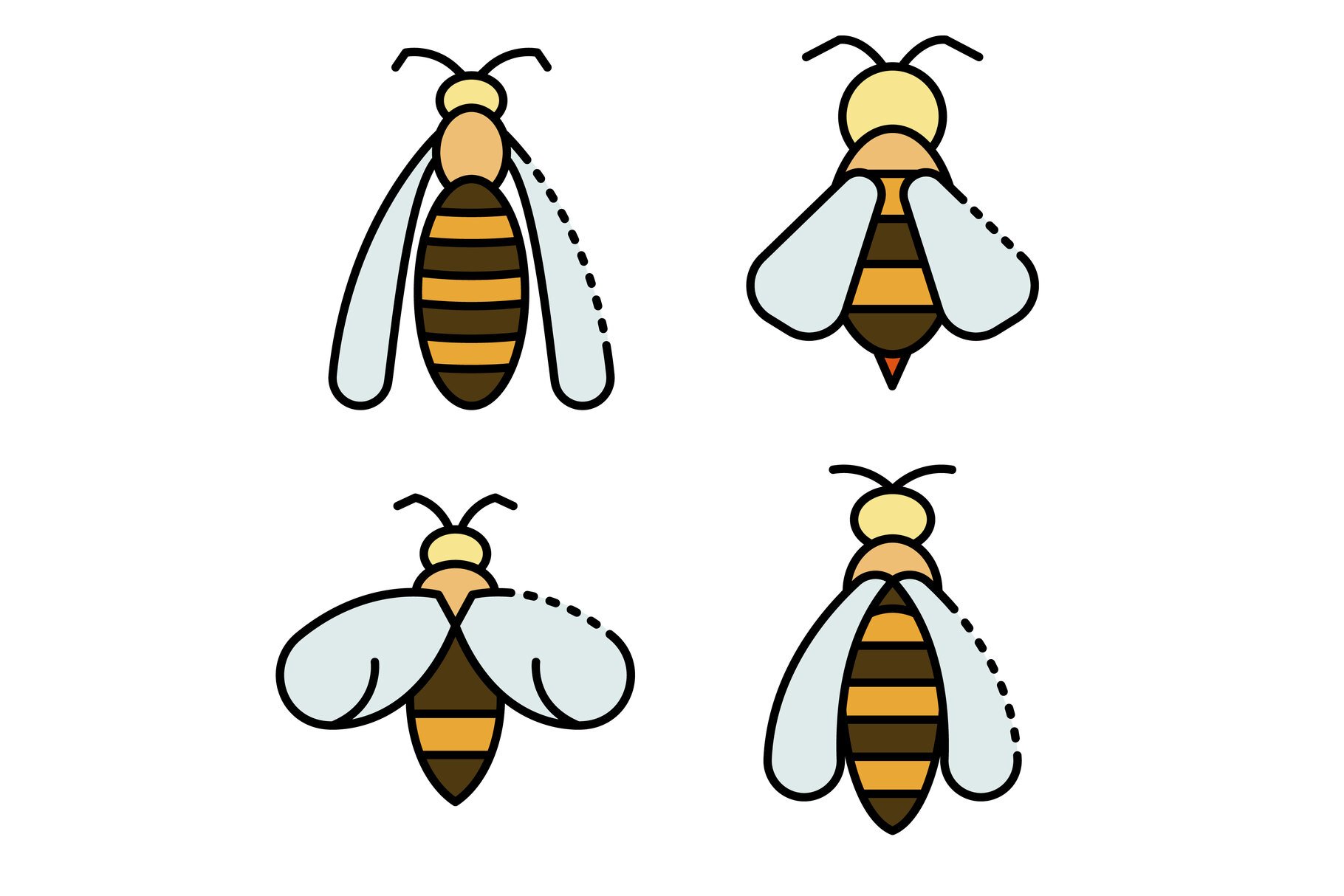 Wasp icons set line color vector cover image.