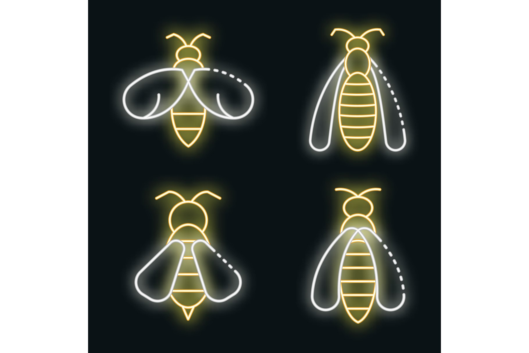 Wasp icons set vector neon cover image.