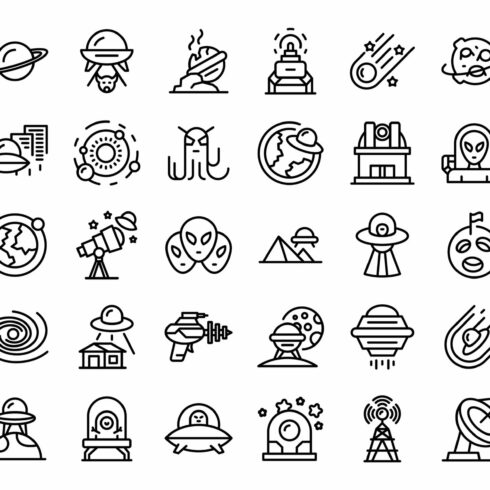 Space aliens icons set outline cover image.