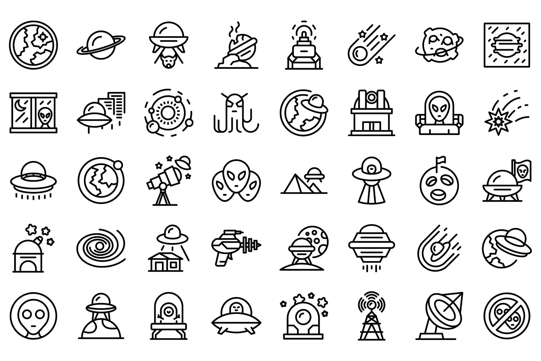 Space aliens icons set outline cover image.