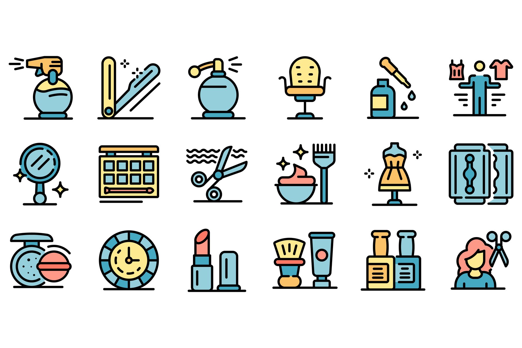 Stylist icons set vector flat cover image.