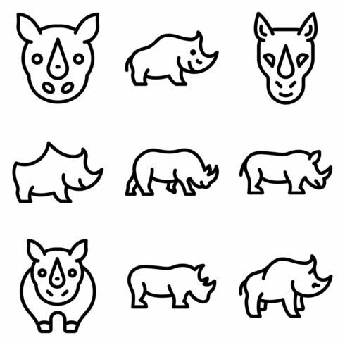 Rhino icons set, outline style cover image.