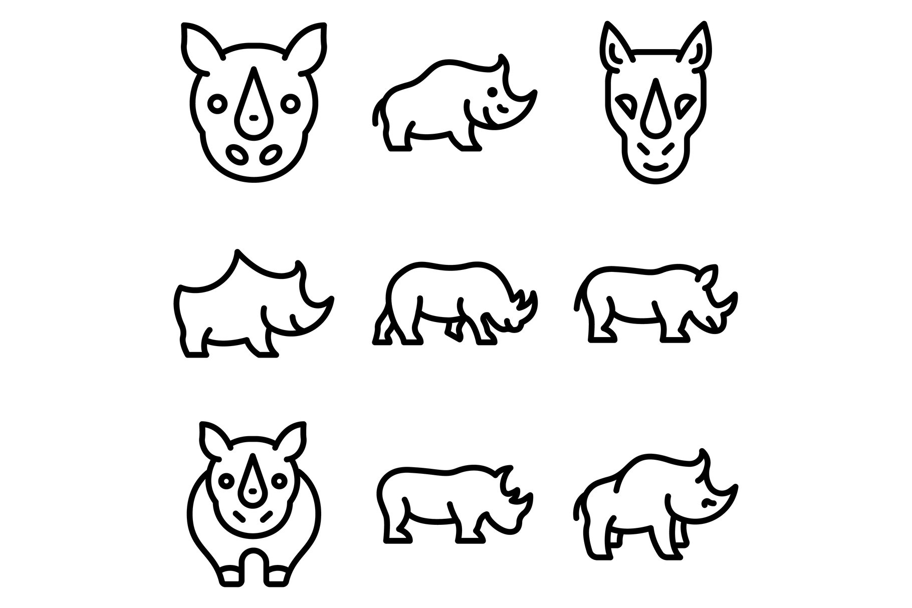 Rhino icons set, outline style cover image.
