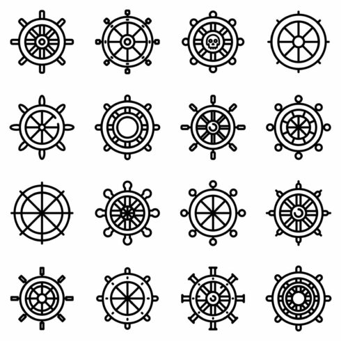 Ship wheel icons set, outline style cover image.
