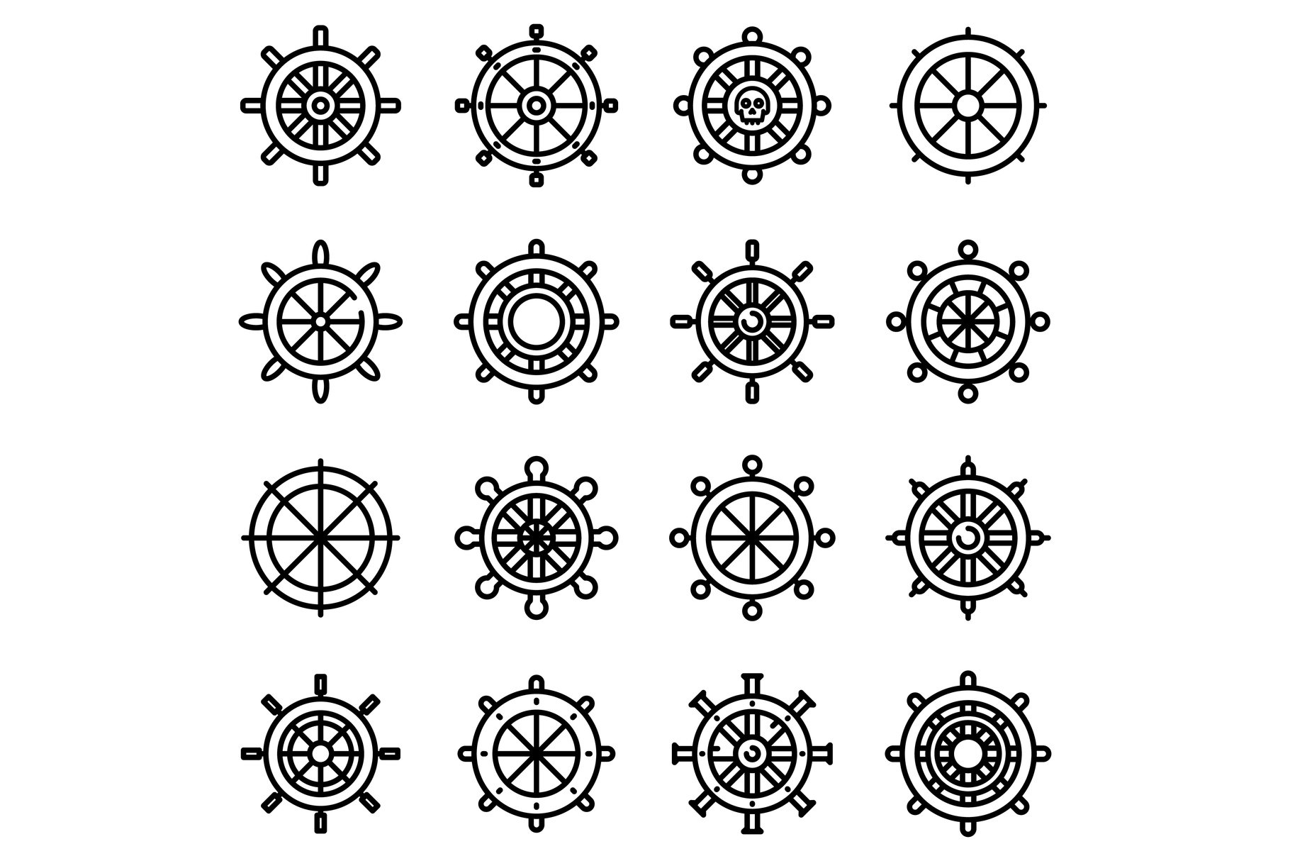 Ship wheel icons set, outline style cover image.