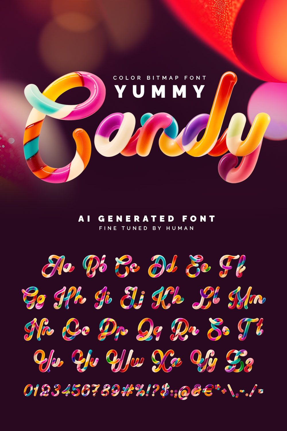 Yummy Candy - Color Bitmap Font pinterest preview image.