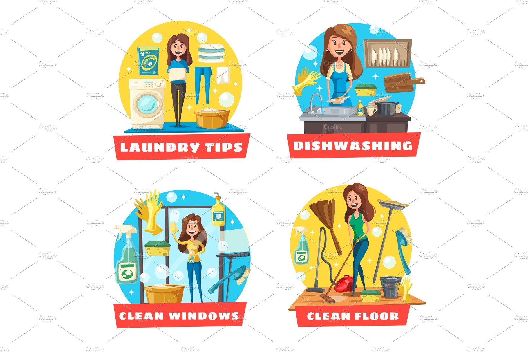Window and floor cleaning, laundry cover image.