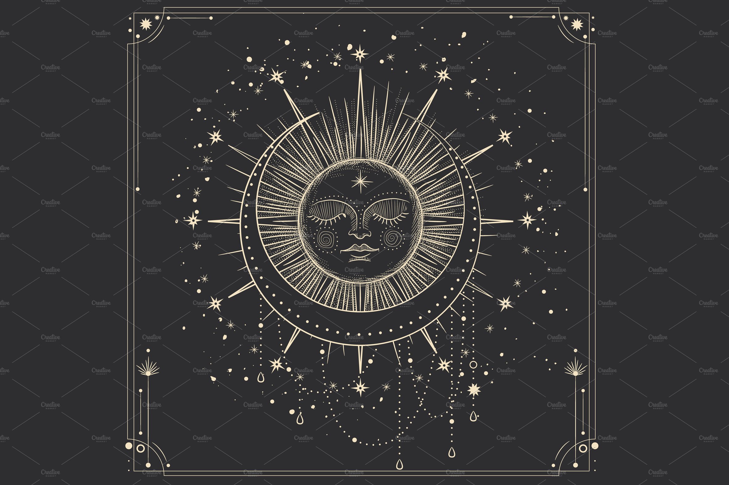 The sleeping sun and moon. Engraving preview image.