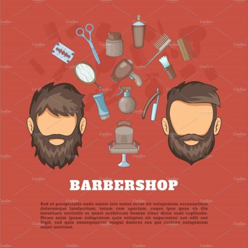 Barbershop tools concept, cartoon cover image.