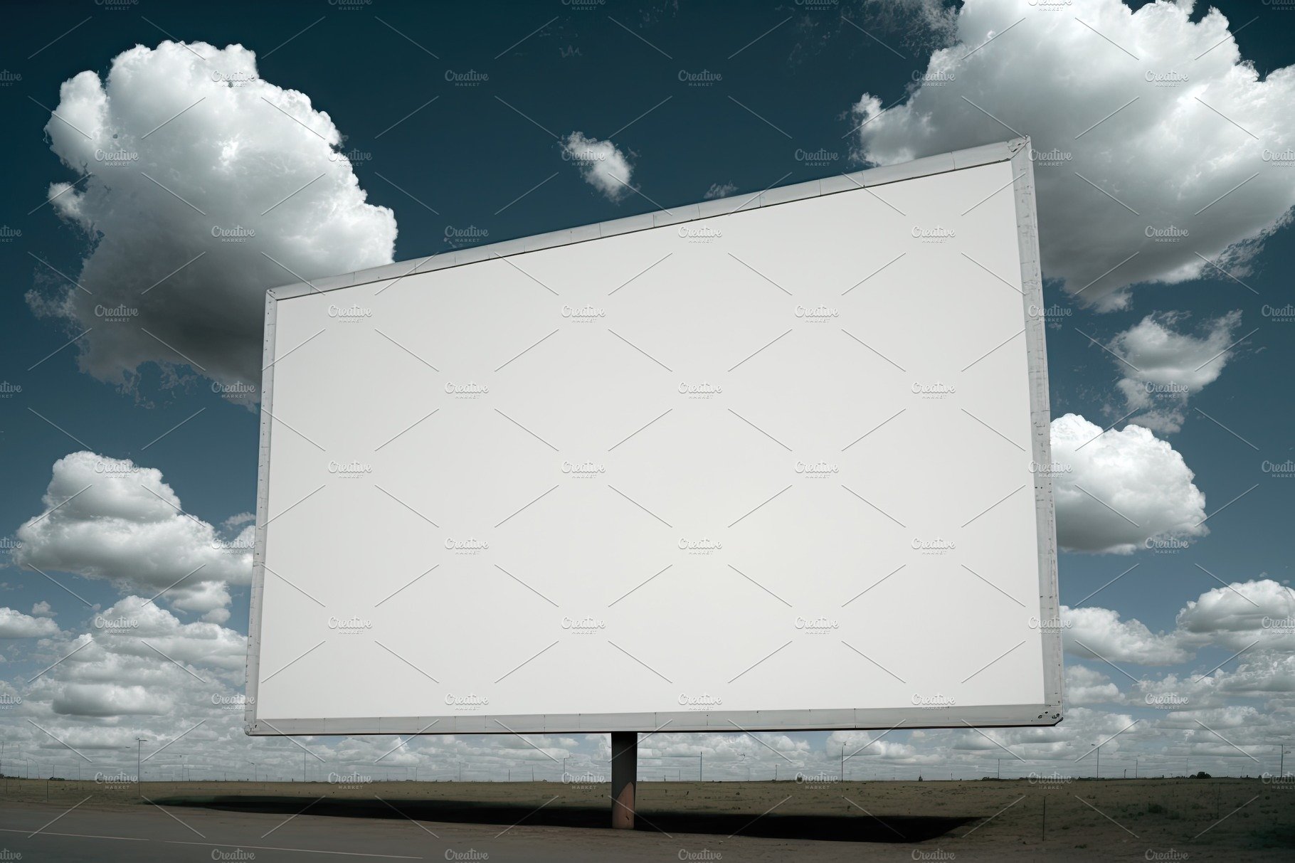 Outdoor pole billboard with mock up white screen on amazing sky background.... cover image.