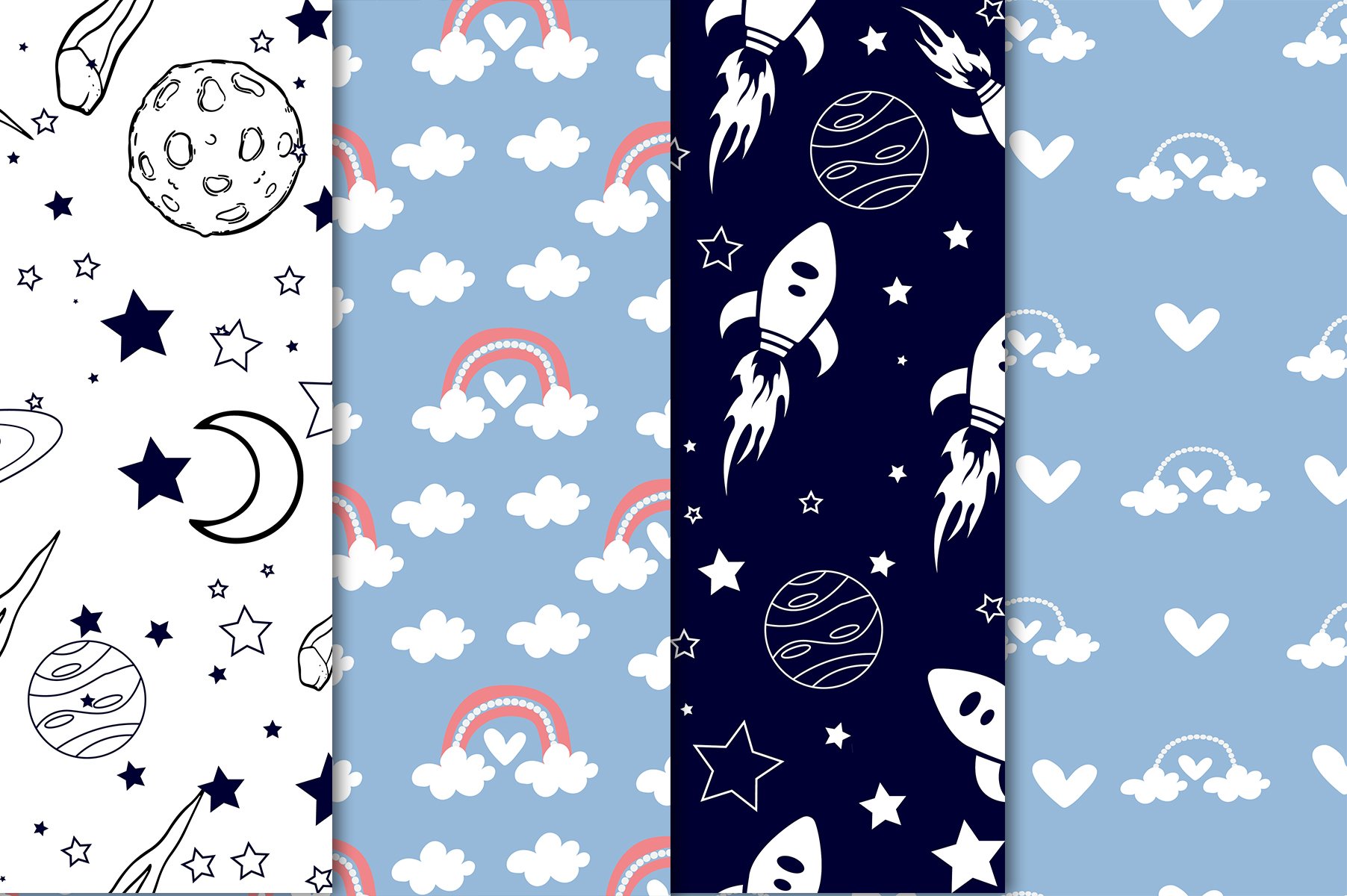 Cute Rainbow and Space  Pattern set preview image.