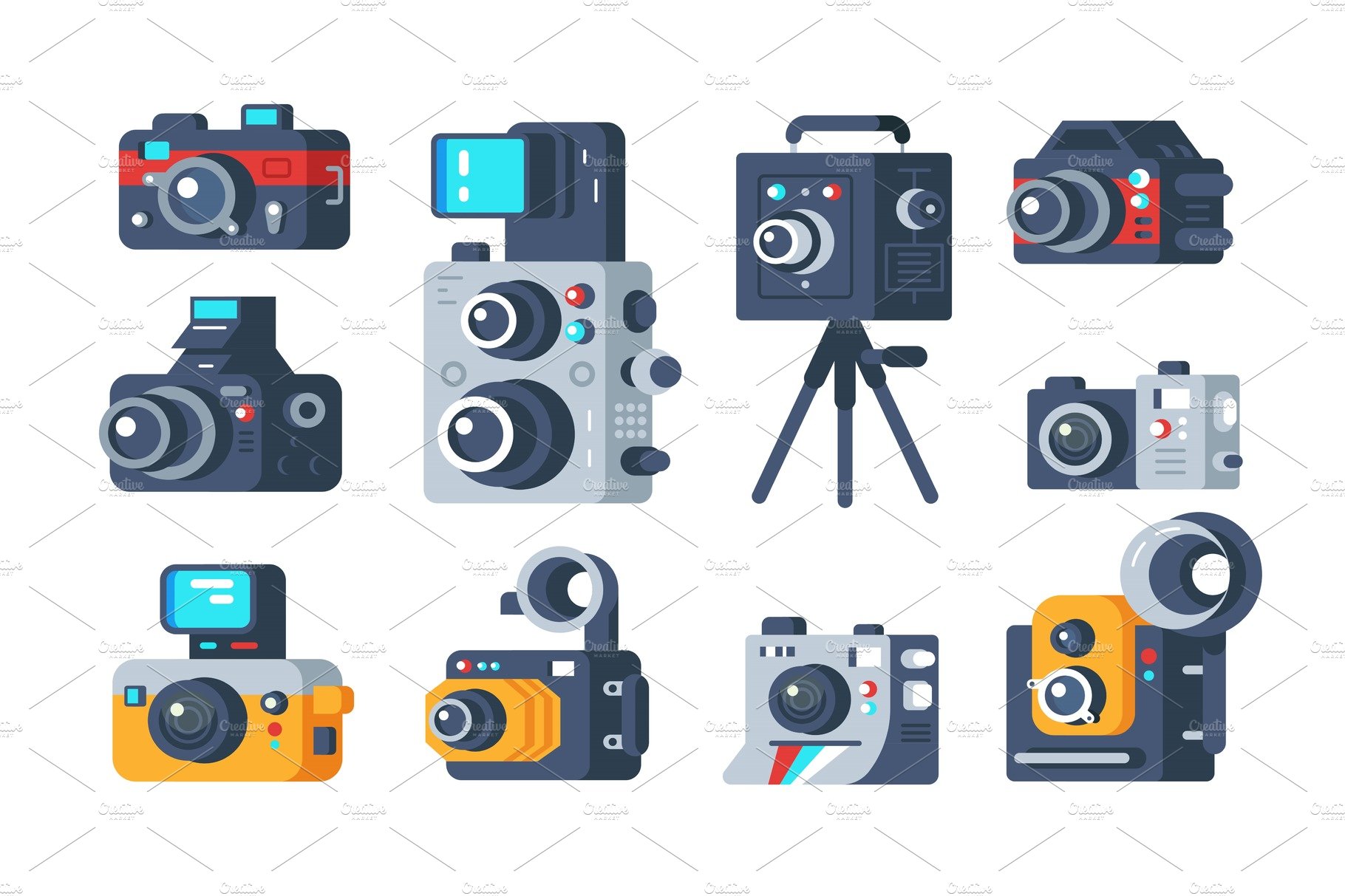 Different types of cameras set cover image.