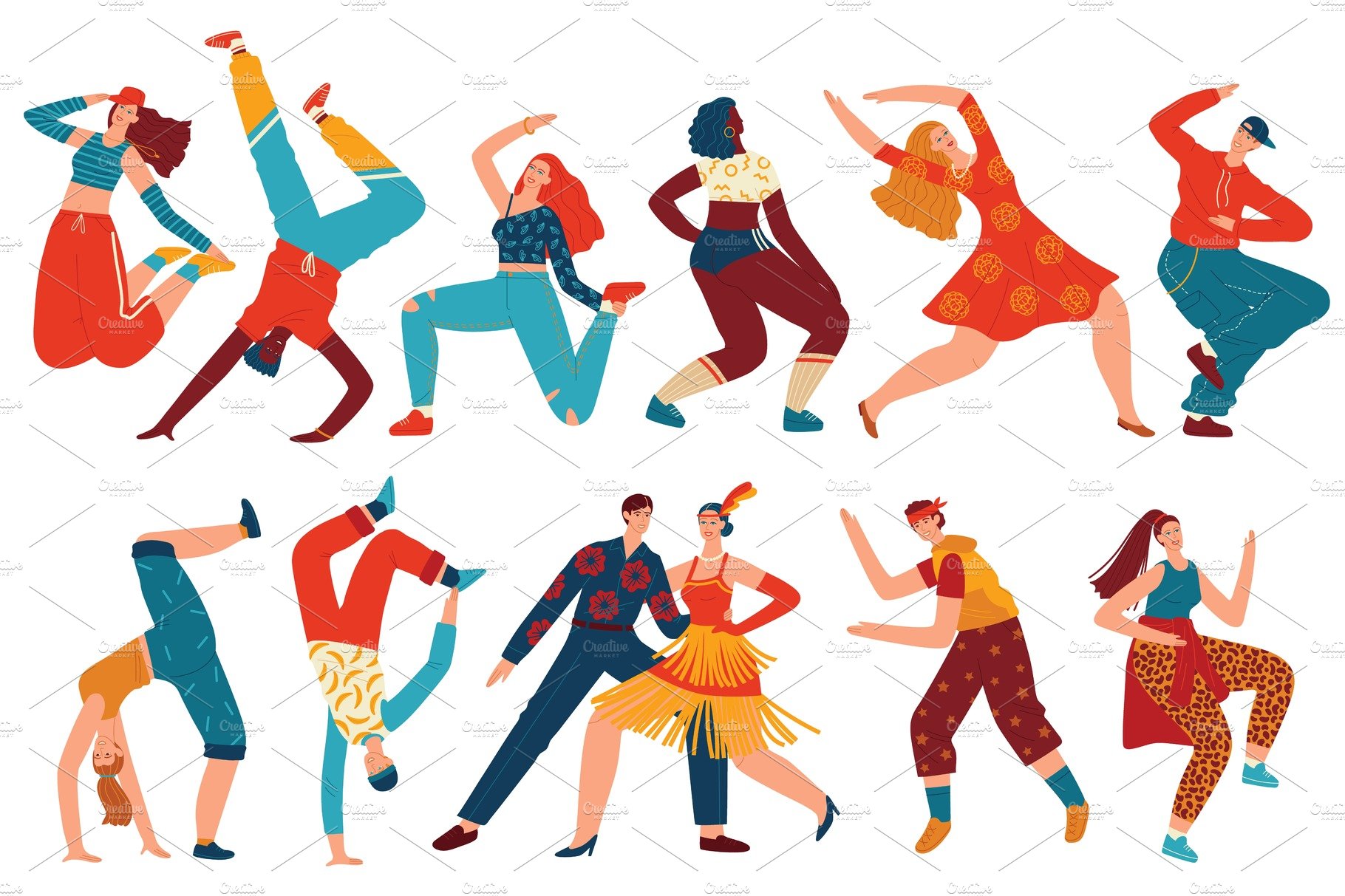 People dance vector illustration set cover image.