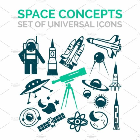 Set of vector space icons cover image.