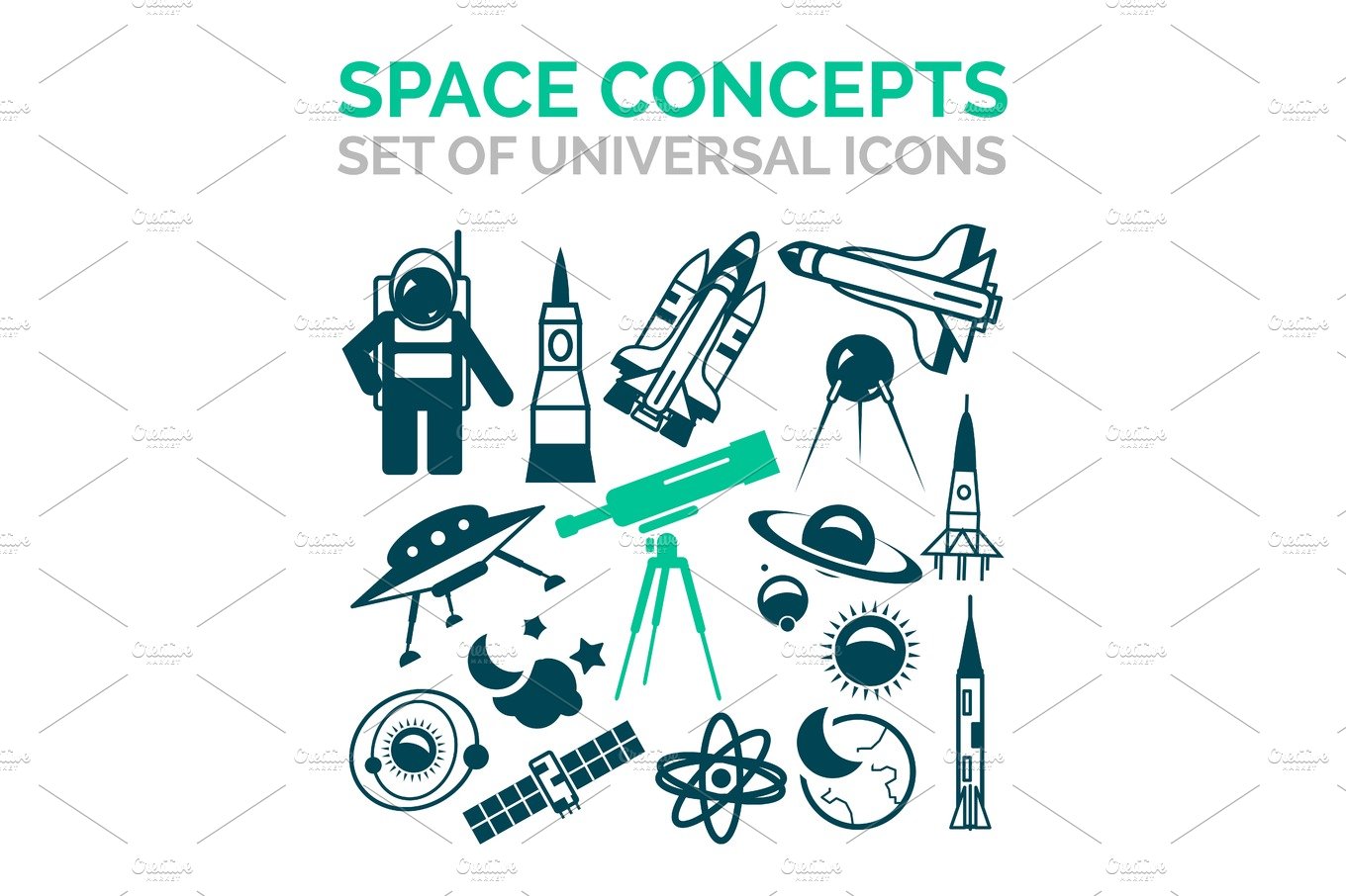 Set of vector space icons cover image.