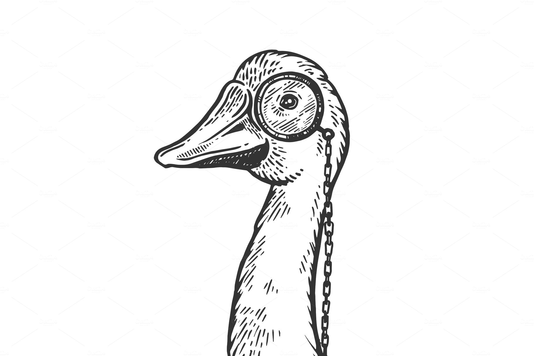 Goose wih monocle engraving vector cover image.
