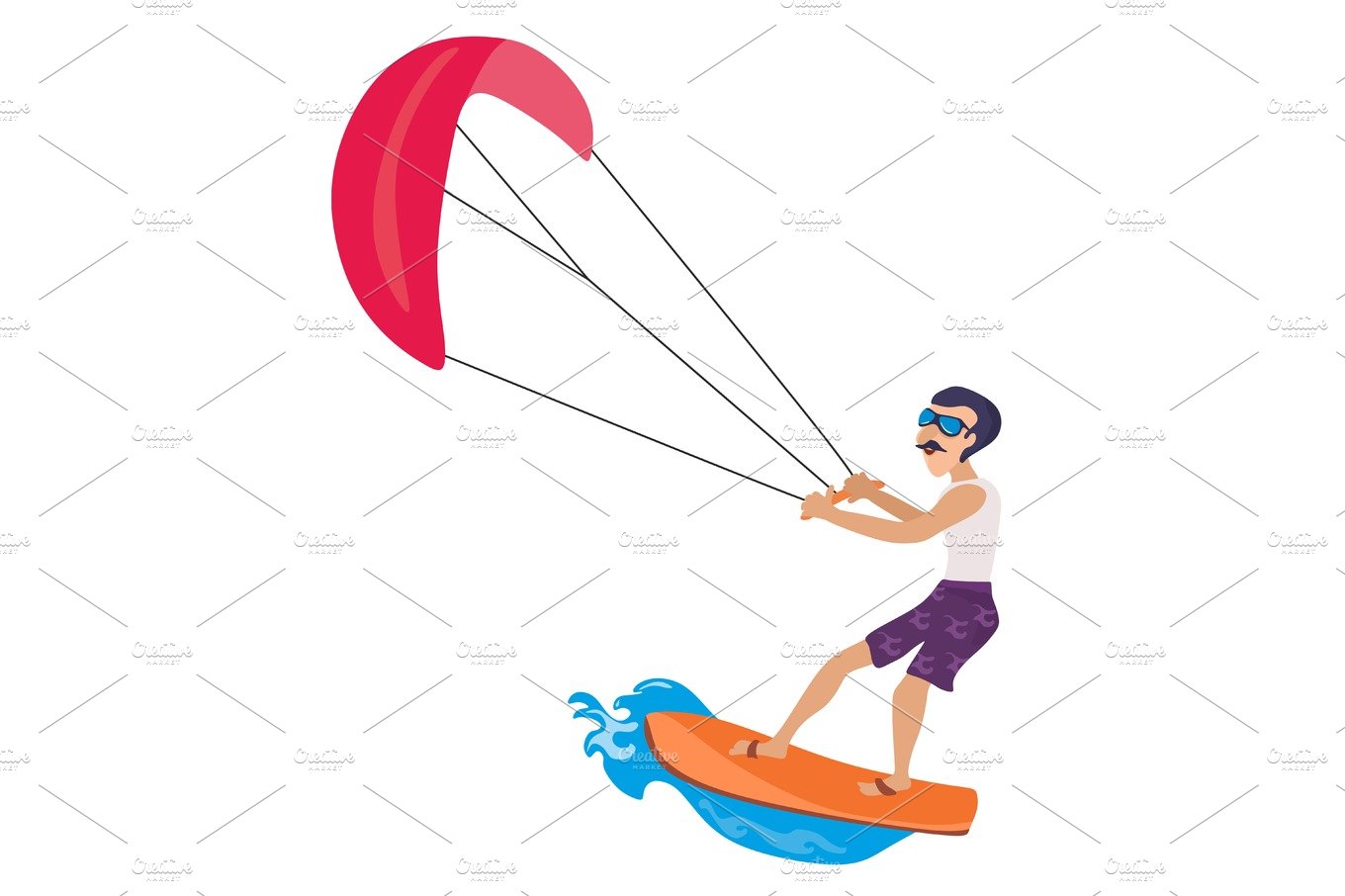 kitesurfing water extreme sports, isolated design element for summer vacati... cover image.