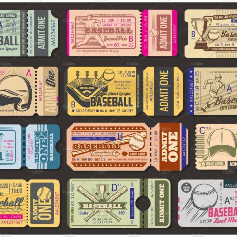 Vector admission tickets, baseball cover image.